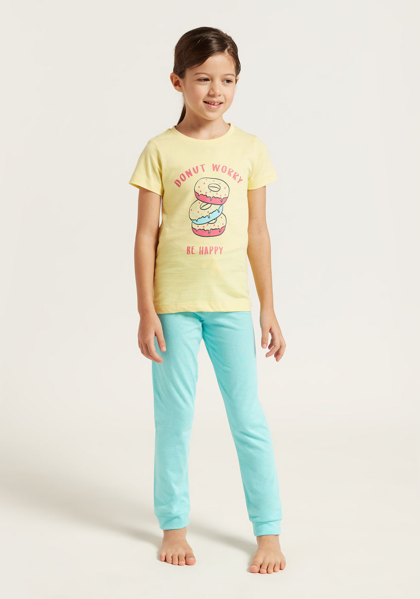 Juniors Printed T-shirt and Solid Pyjamas Set-Pyjama Sets-image-0