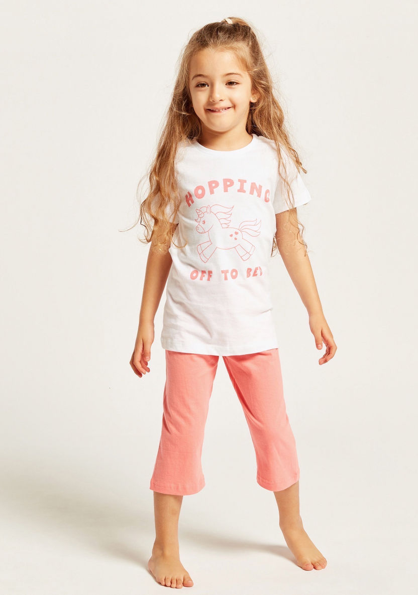 Juniors Printed Short Sleeves T-shirt and Pyjama Set-Nightwear-image-0