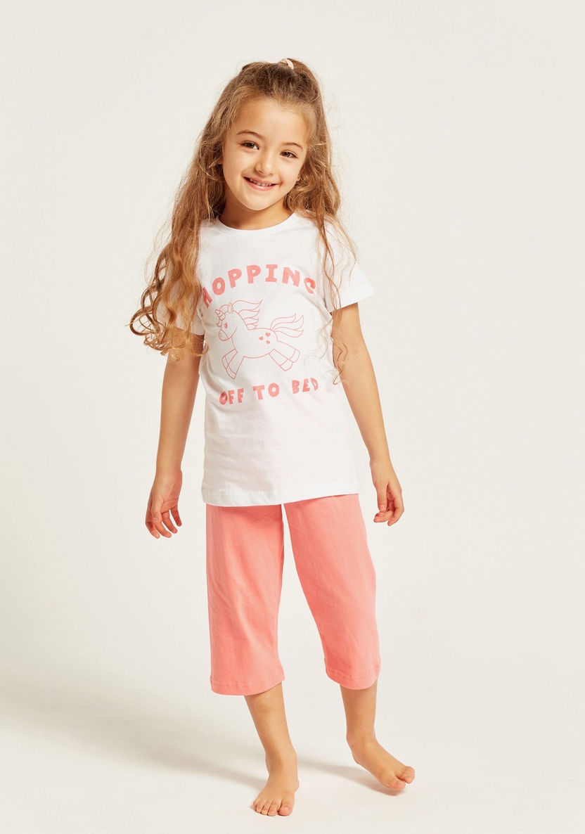 Juniors Printed Short Sleeves T-shirt and Pyjama Set-Nightwear-image-1