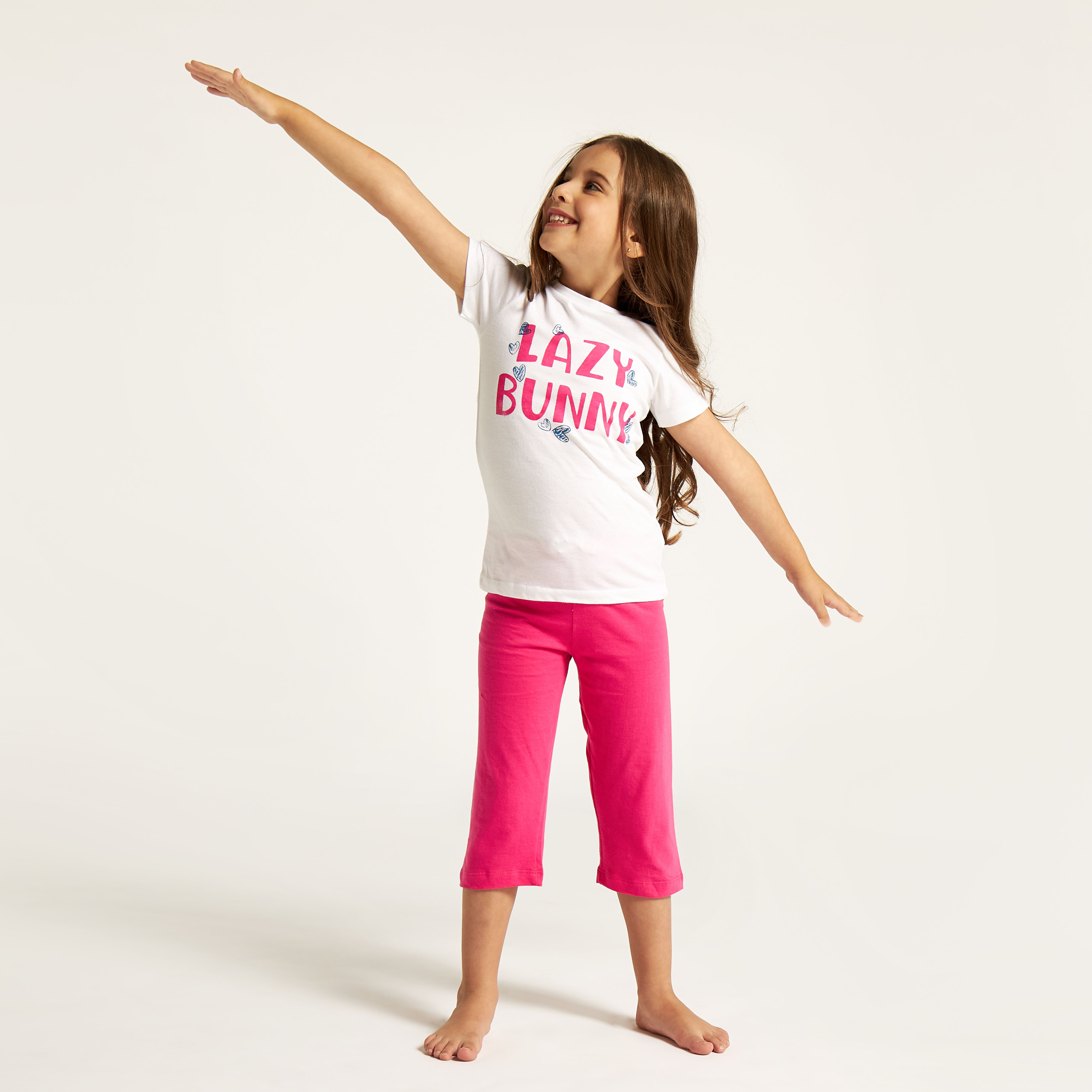 Juniors Printed Crew Neck T-shirt and Pyjama Set-girls-clothing-nightwear-image-1