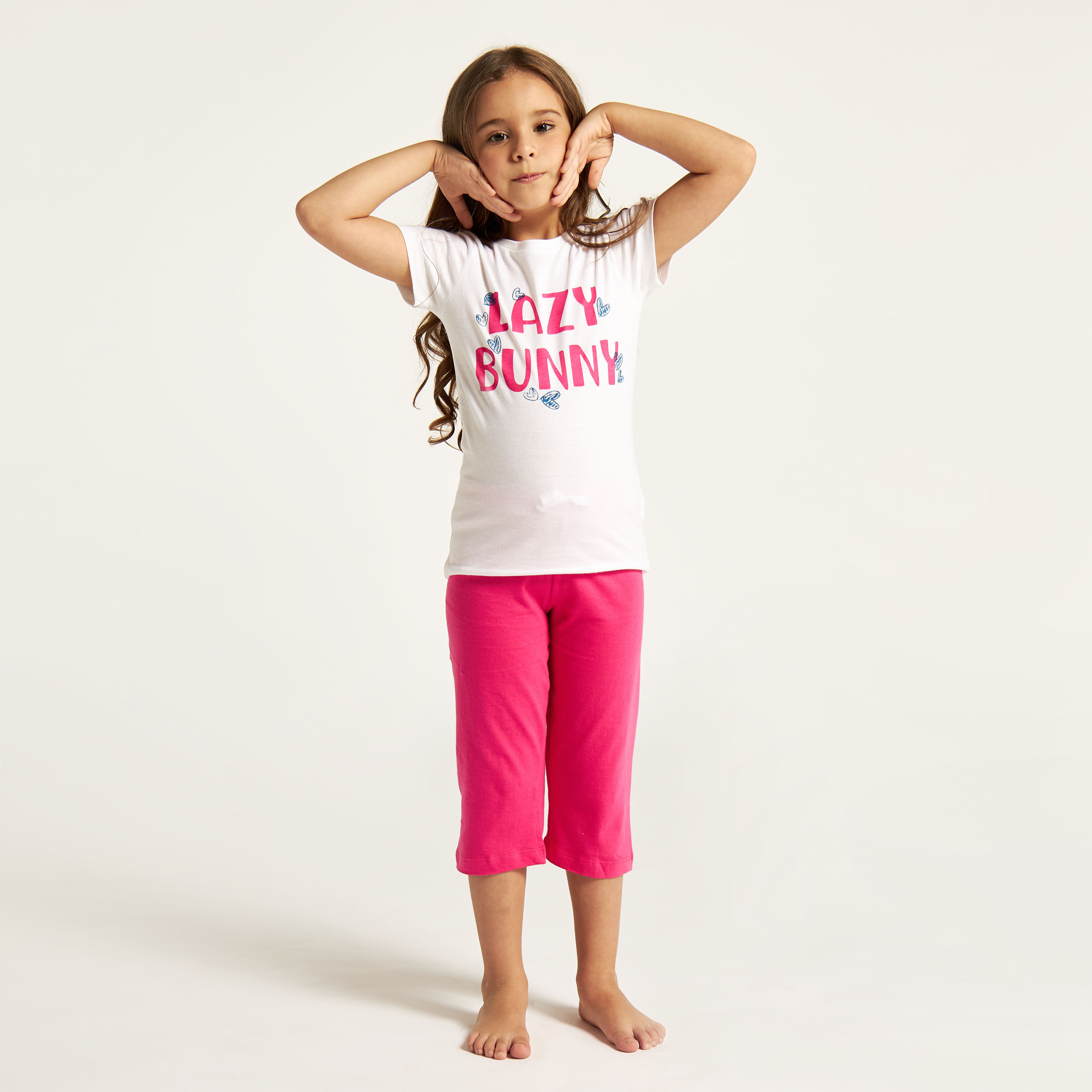 Juniors Printed Crew Neck T-shirt and Pyjama Set-girls-clothing-nightwear-image-2