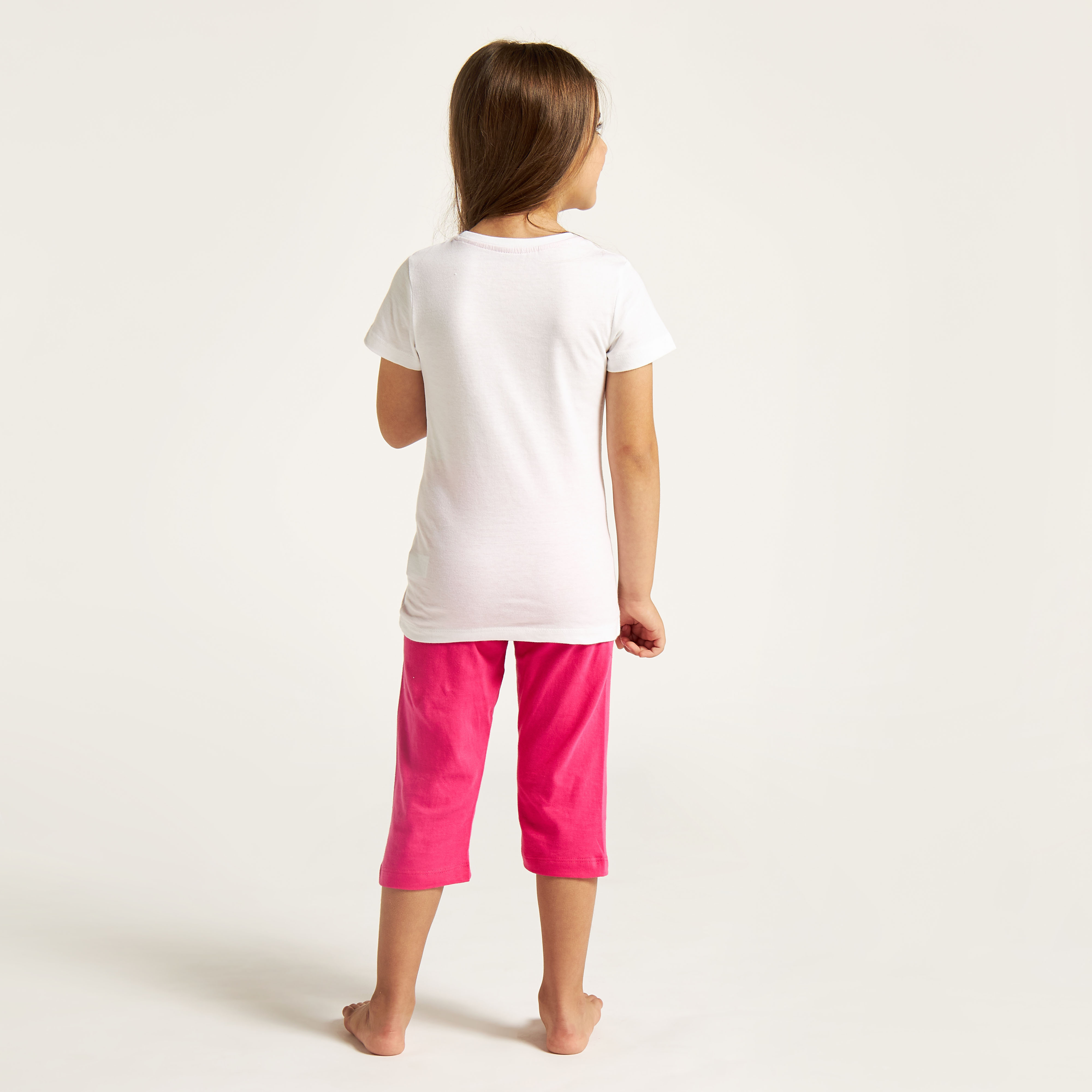 Juniors Printed Crew Neck T-shirt and Pyjama Set-girls-clothing-nightwear-image-5