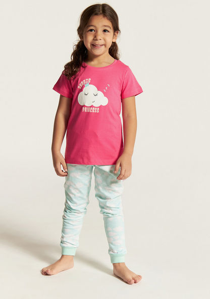 Juniors Printed Short Sleeves T-shirt and Pyjama - Set of 3-Nightwear-image-6