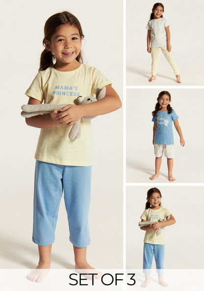 Juniors Printed Short Sleeves T-shirt and Pyjamas - Set of 3-Nightwear-image-0