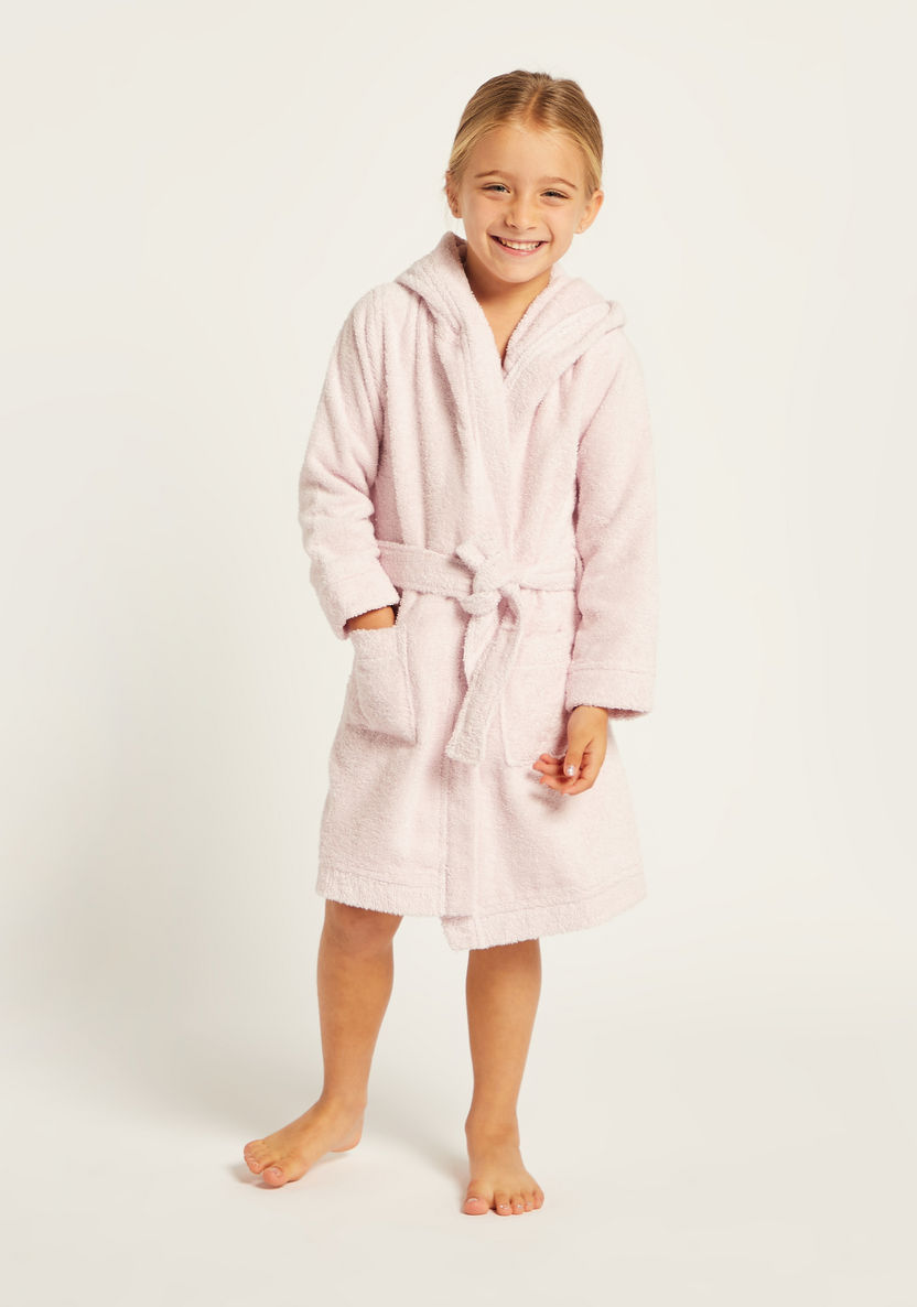 Juniors Textured Long Sleeves Bathrobe with Hood and Tie-Up Belt-Towels and Flannels-image-0
