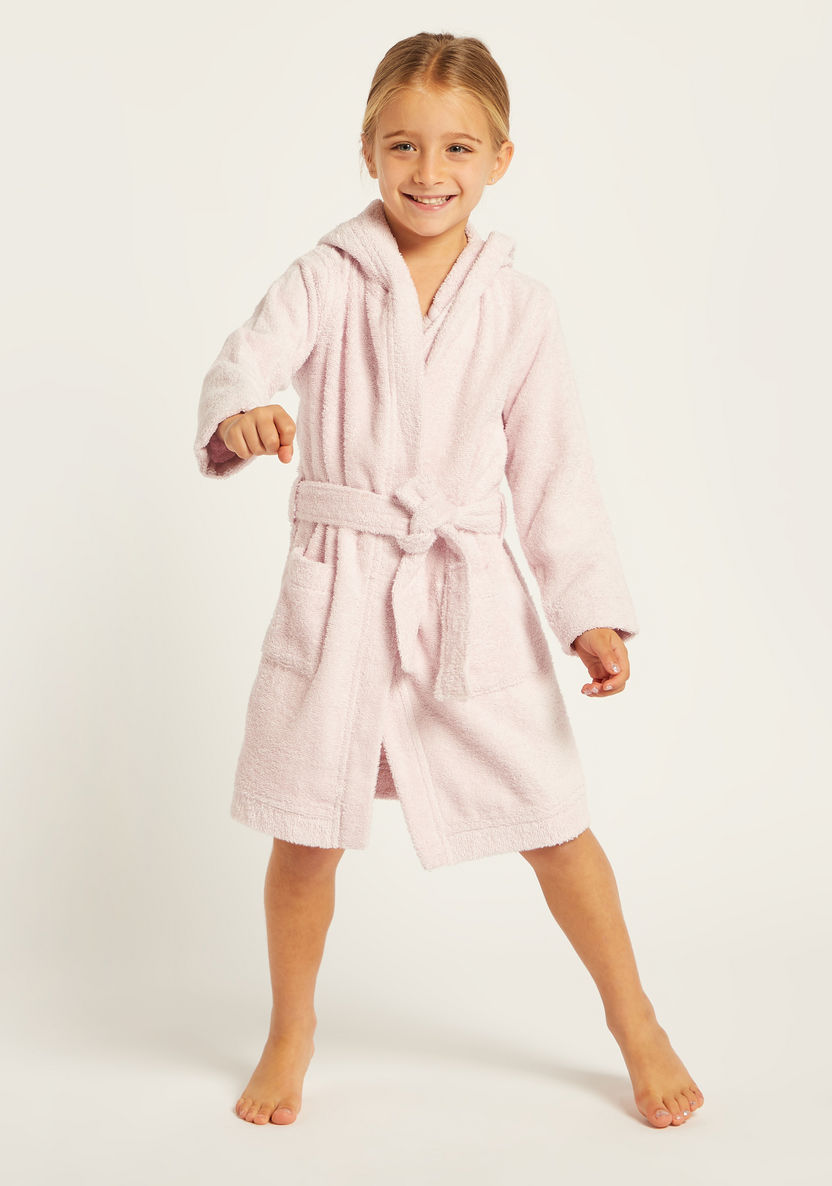 Juniors Textured Long Sleeves Bathrobe with Hood and Tie-Up Belt-Towels and Flannels-image-1