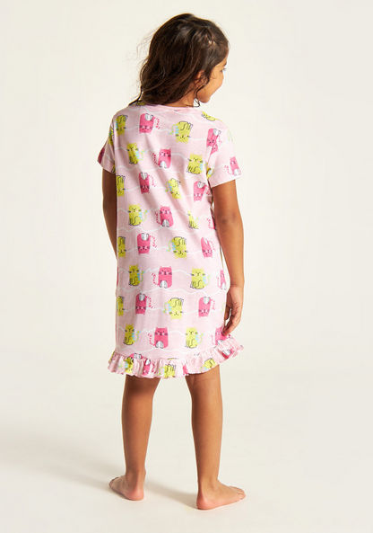 Juniors Printed Round Neck Night Dress with Ruffles - Set of 2