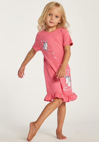 Juniors Unicorn Print Night Dress with Ruffles - Set of 2-Nightwear-image-2