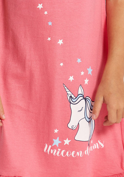 Juniors Unicorn Print Night Dress with Ruffles - Set of 2-Nightwear-image-4