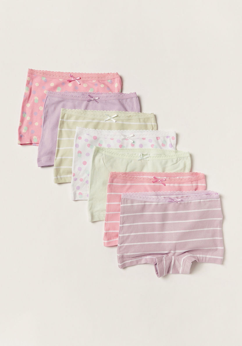 Juniors Printed Boxers with Bow Accent - Set of 7-Panties-image-0