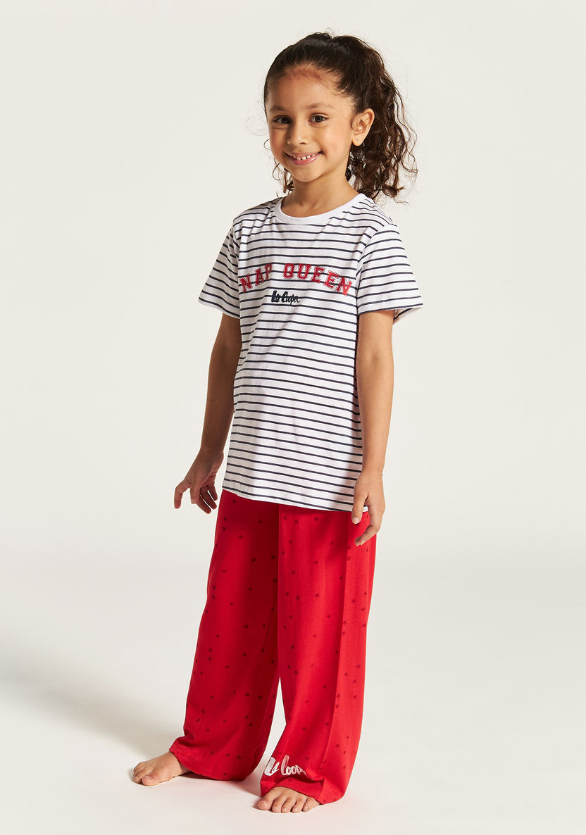 Lee Cooper Striped Short Sleeves T-shirt and Printed Pyjama Set-Clothes Sets-image-1