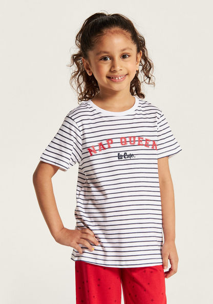 Lee Cooper Striped Short Sleeves T-shirt and Printed Pyjama Set-Clothes Sets-image-2