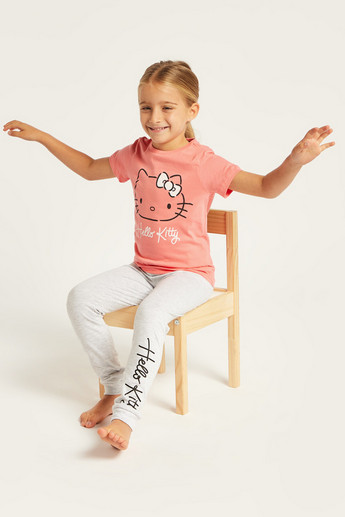 Sanrio Hello Kitty Print Round Neck T-shirt and Pyjama Set