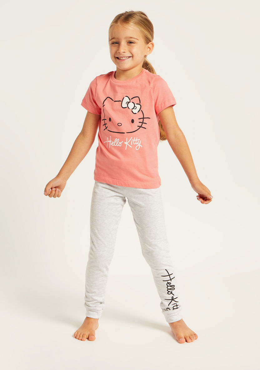 Sanrio Hello Kitty Print Round Neck T-shirt and Pyjama Set-Nightwear-image-1