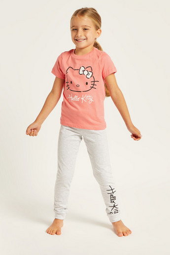 Sanrio Hello Kitty Print Round Neck T-shirt and Pyjama Set