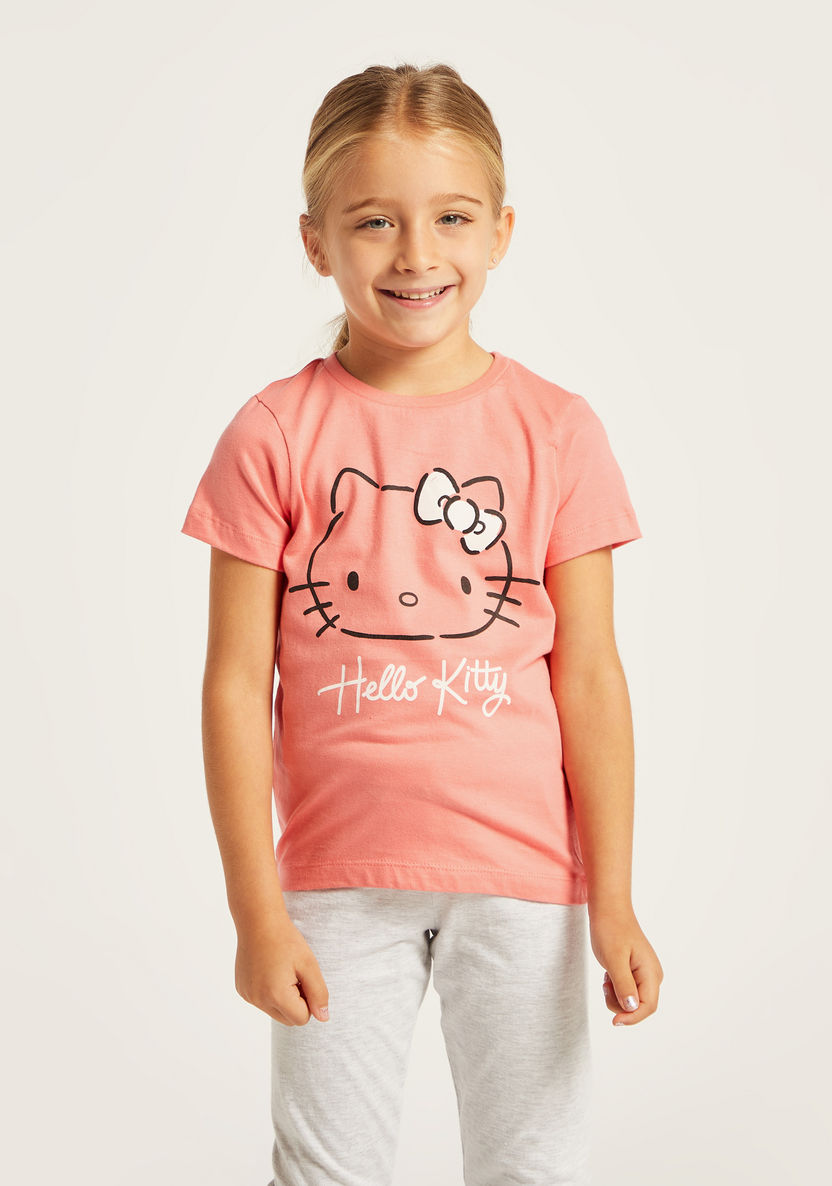 Sanrio Hello Kitty Print Round Neck T-shirt and Pyjama Set-Nightwear-image-2