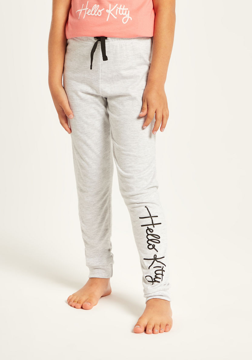 Sanrio Hello Kitty Print Round Neck T-shirt and Pyjama Set-Nightwear-image-3