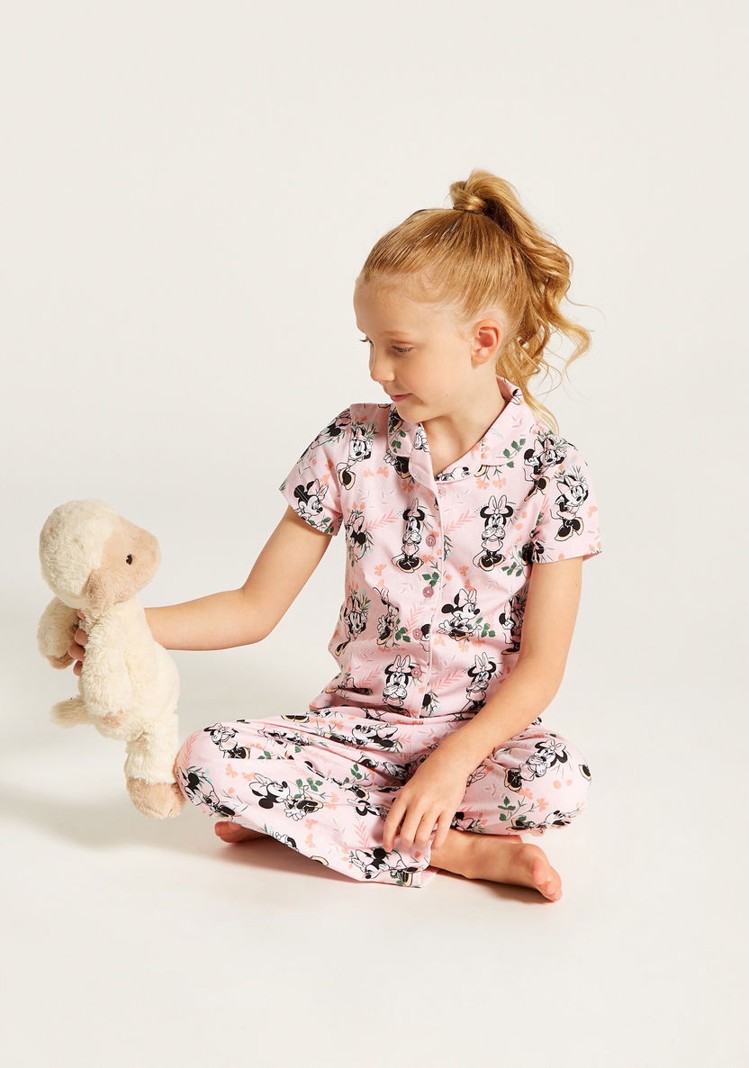 Minnie Mouse Print Short Sleeve Shirt and Pyjama Set-Pyjama Sets-image-0