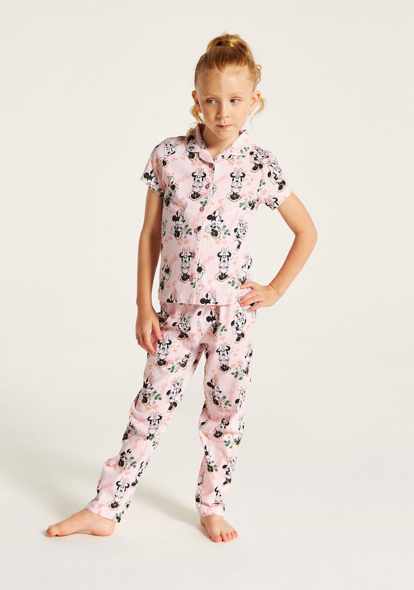 Minnie Mouse Print Short Sleeve Shirt and Pyjama Set-Pyjama Sets-image-1