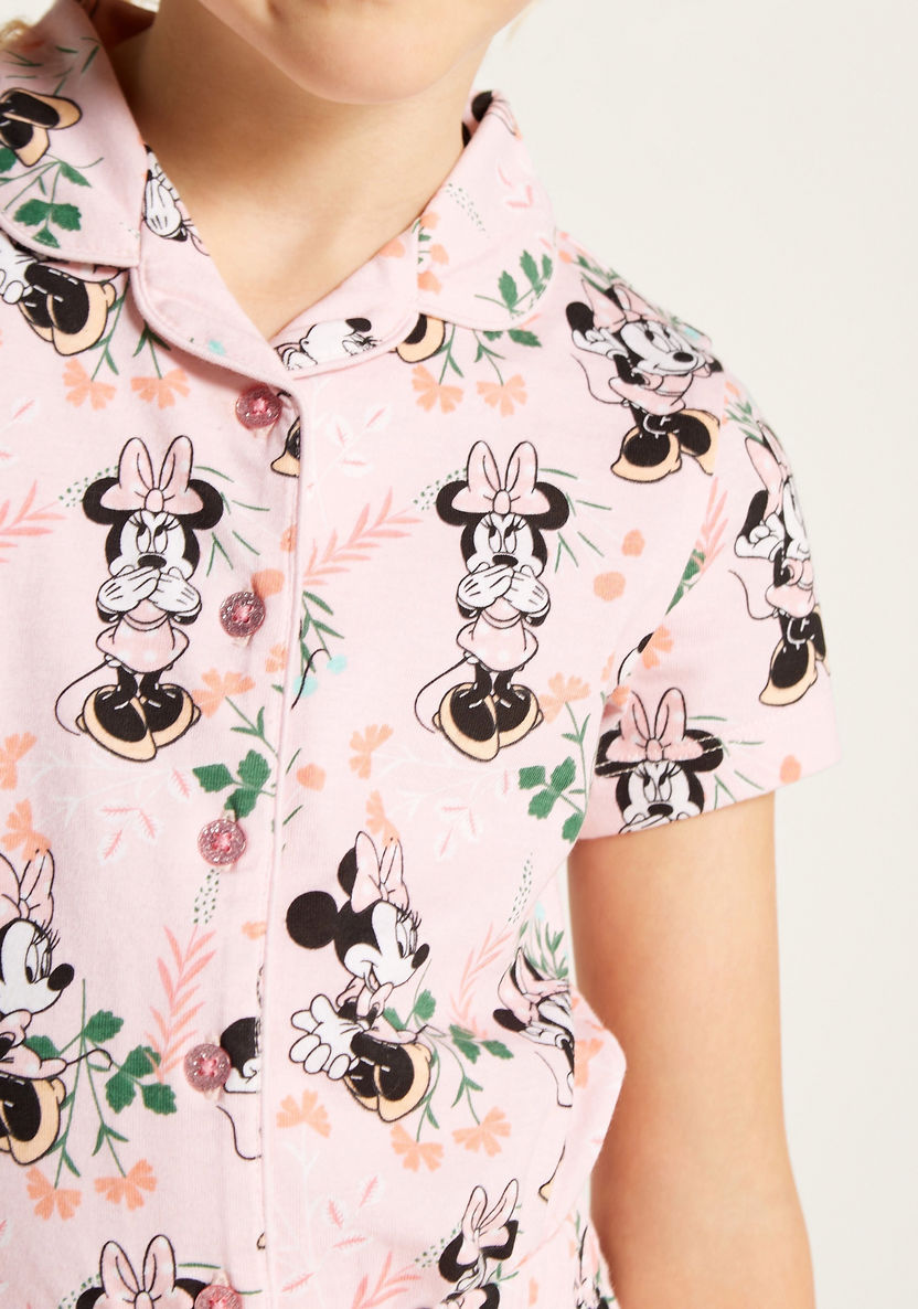 Minnie Mouse Print Short Sleeve Shirt and Pyjama Set-Pyjama Sets-image-3