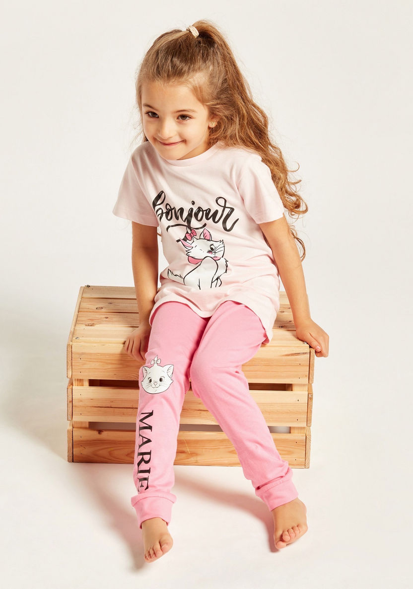 Disney Marie Print Round Neck T-shirt and Pyjama Set-Nightwear-image-0