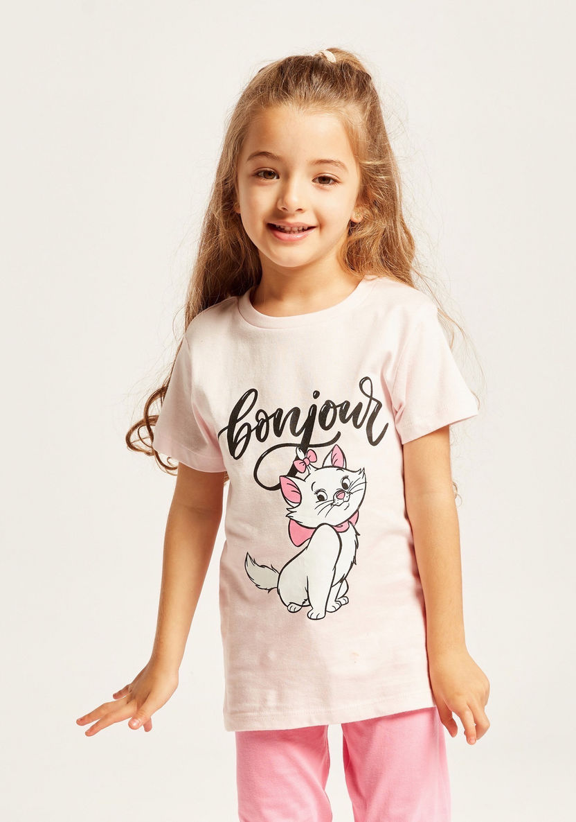 Disney Marie Print Round Neck T-shirt and Pyjama Set-Nightwear-image-2