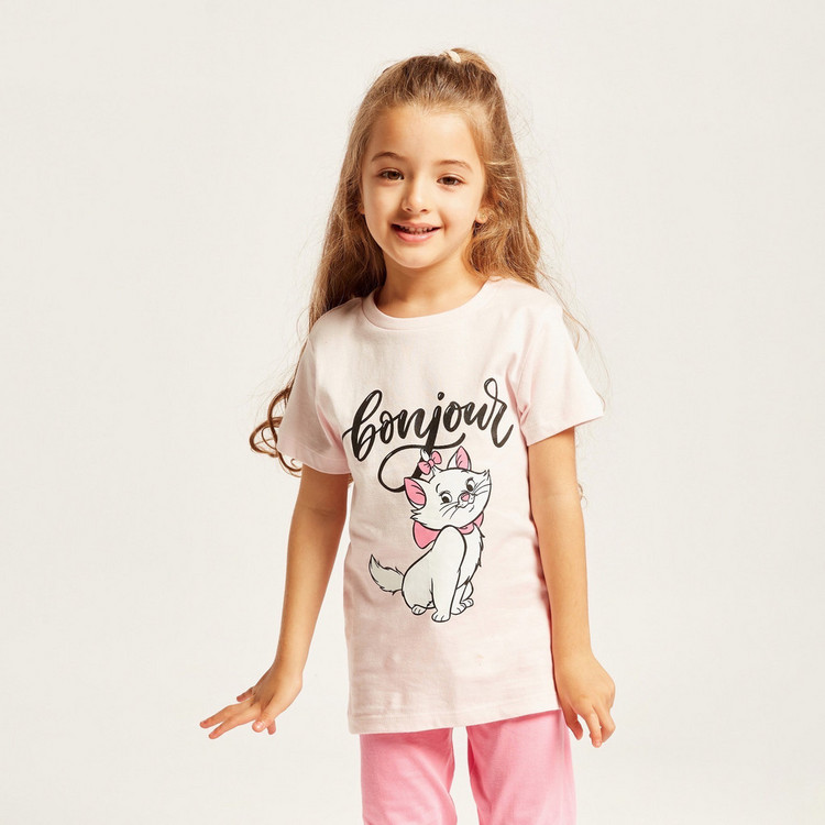 Disney Marie Print Round Neck T-shirt and Pyjama Set