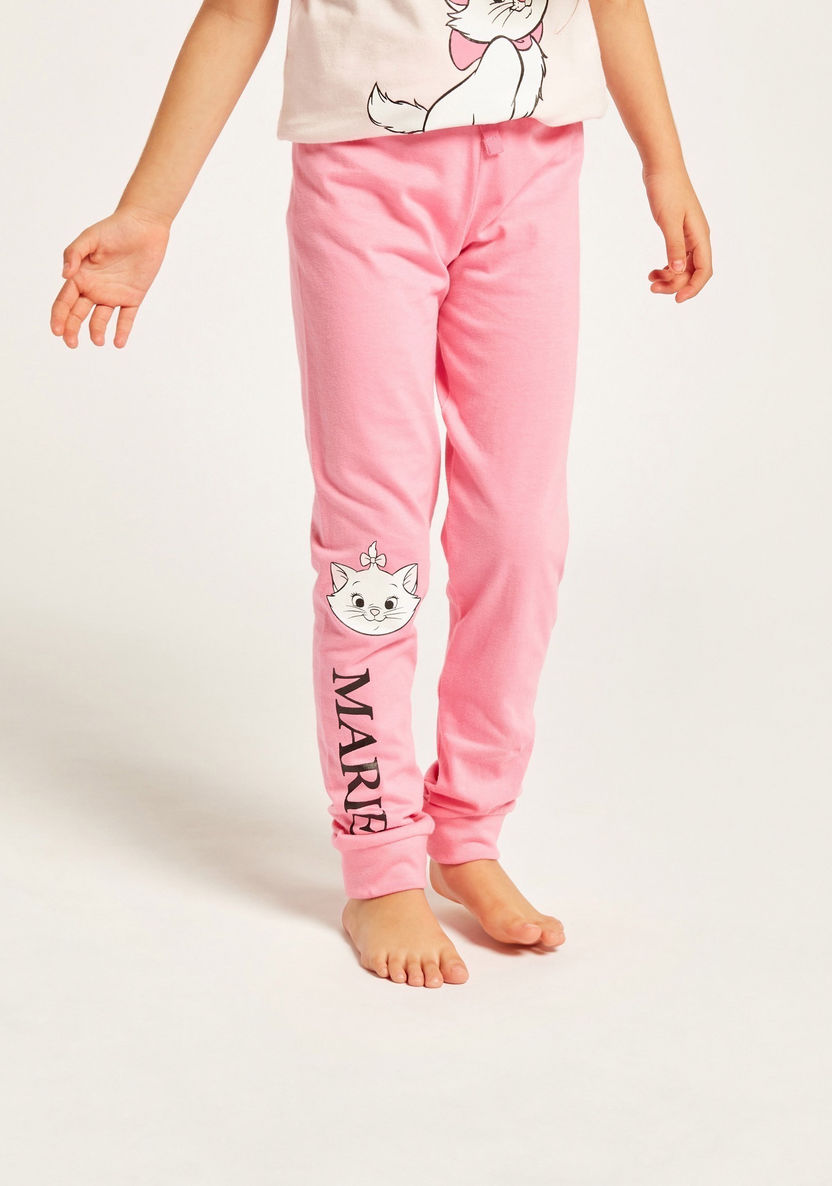 Disney Marie Print Round Neck T-shirt and Pyjama Set-Nightwear-image-3