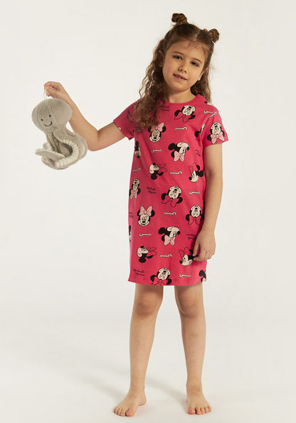 Disney Minnie Mouse Print Crew Neck Night Dress with Short Sleeves