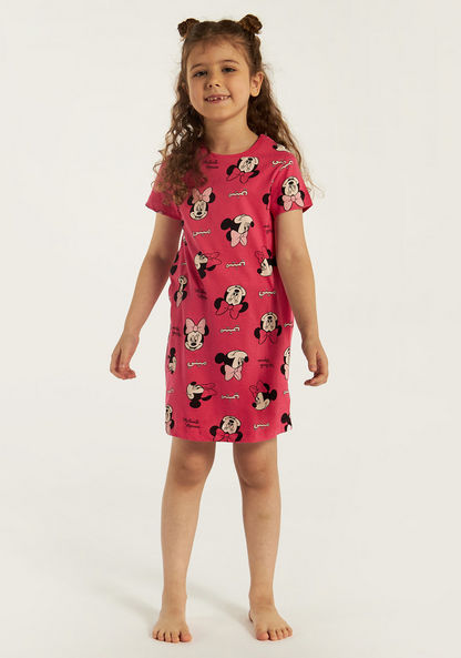 Disney Minnie Mouse Print Crew Neck Night Dress with Short Sleeves
