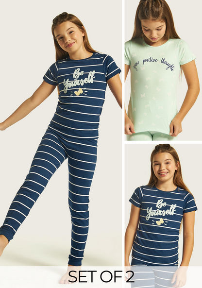 Juniors Printed Short Sleeves T-shirt and Pyjamas - Set of 2