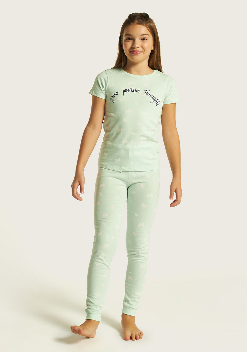 Juniors Printed Short Sleeves T-shirt and Pyjamas - Set of 2-Nightwear-image-6