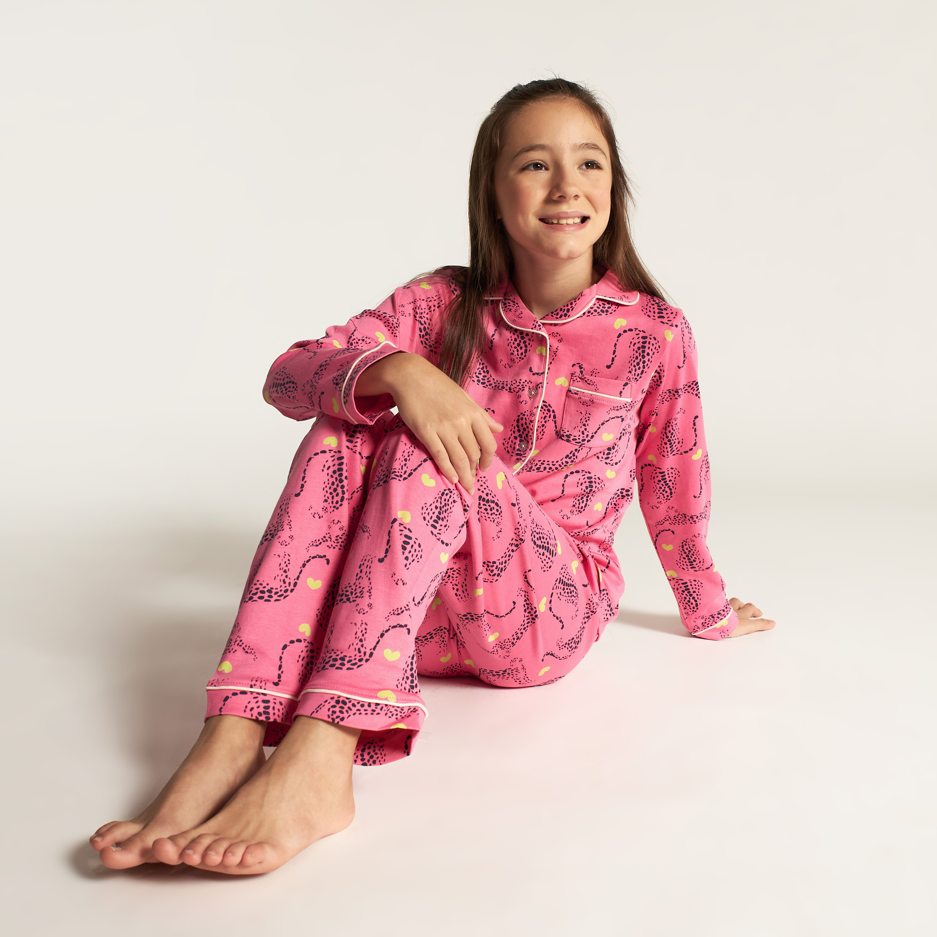 Juniors Leopard Print Shirt and Full Length Pyjama Set-girls-clothing-nightwear-image-1