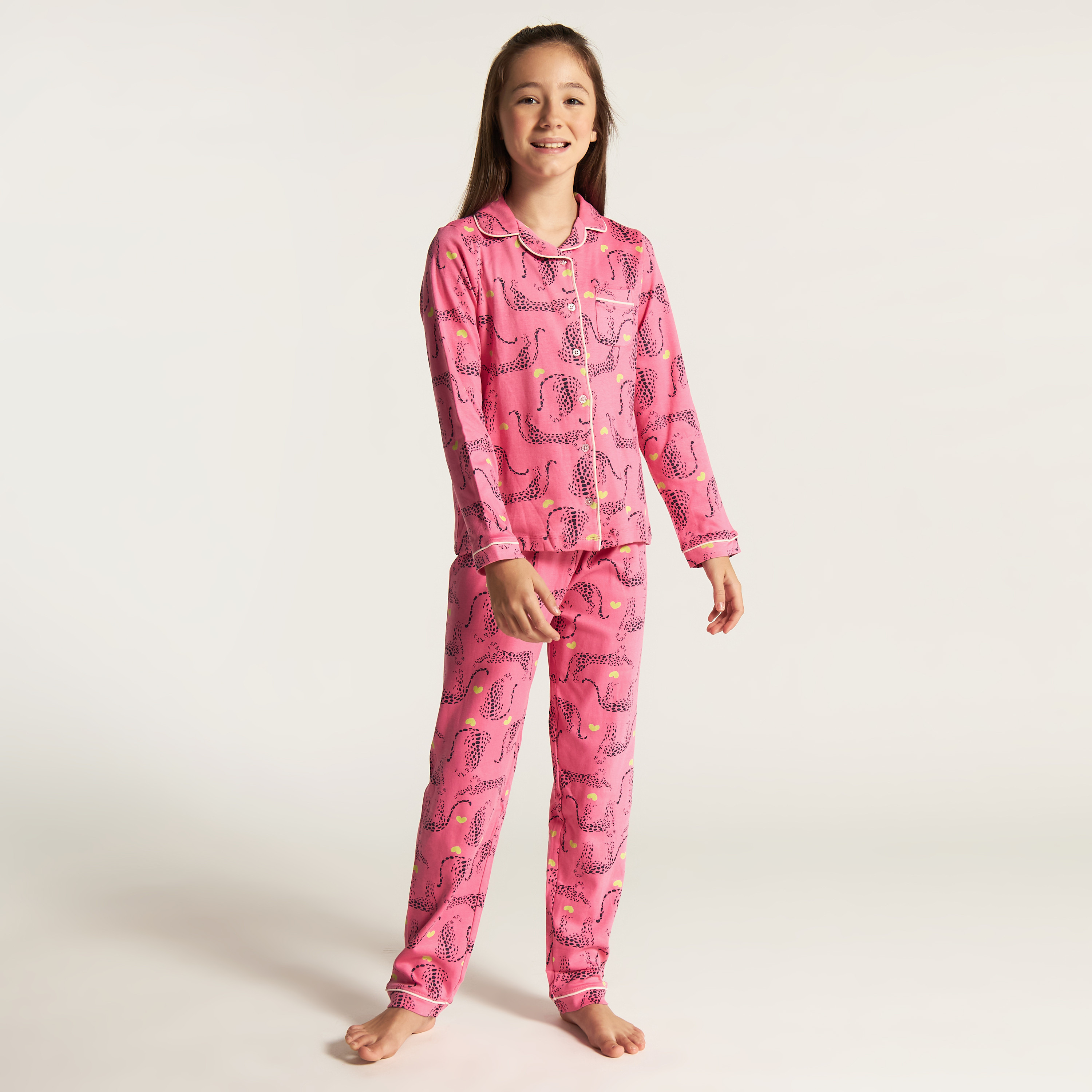 Juniors Leopard Print Shirt and Full Length Pyjama Set-girls-clothing-nightwear-image-2