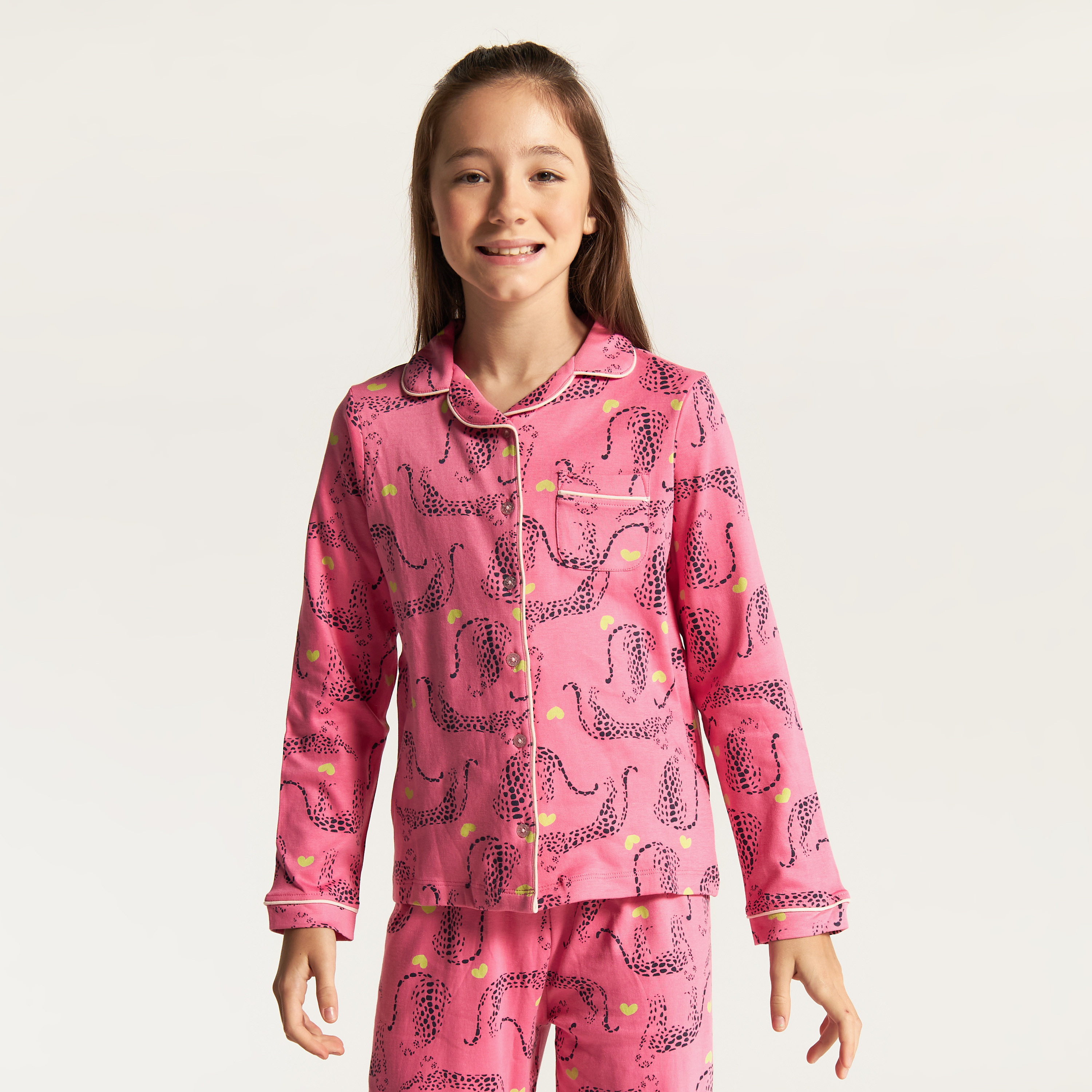 Juniors Leopard Print Shirt and Full Length Pyjama Set-girls-clothing-nightwear-image-3
