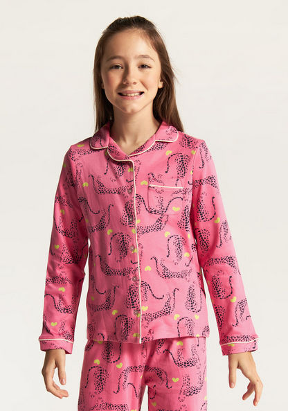 Juniors Leopard Print Shirt and Full Length Pyjama Set