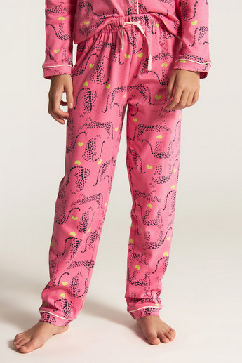 Juniors Leopard Print Shirt and Full Length Pyjama Set