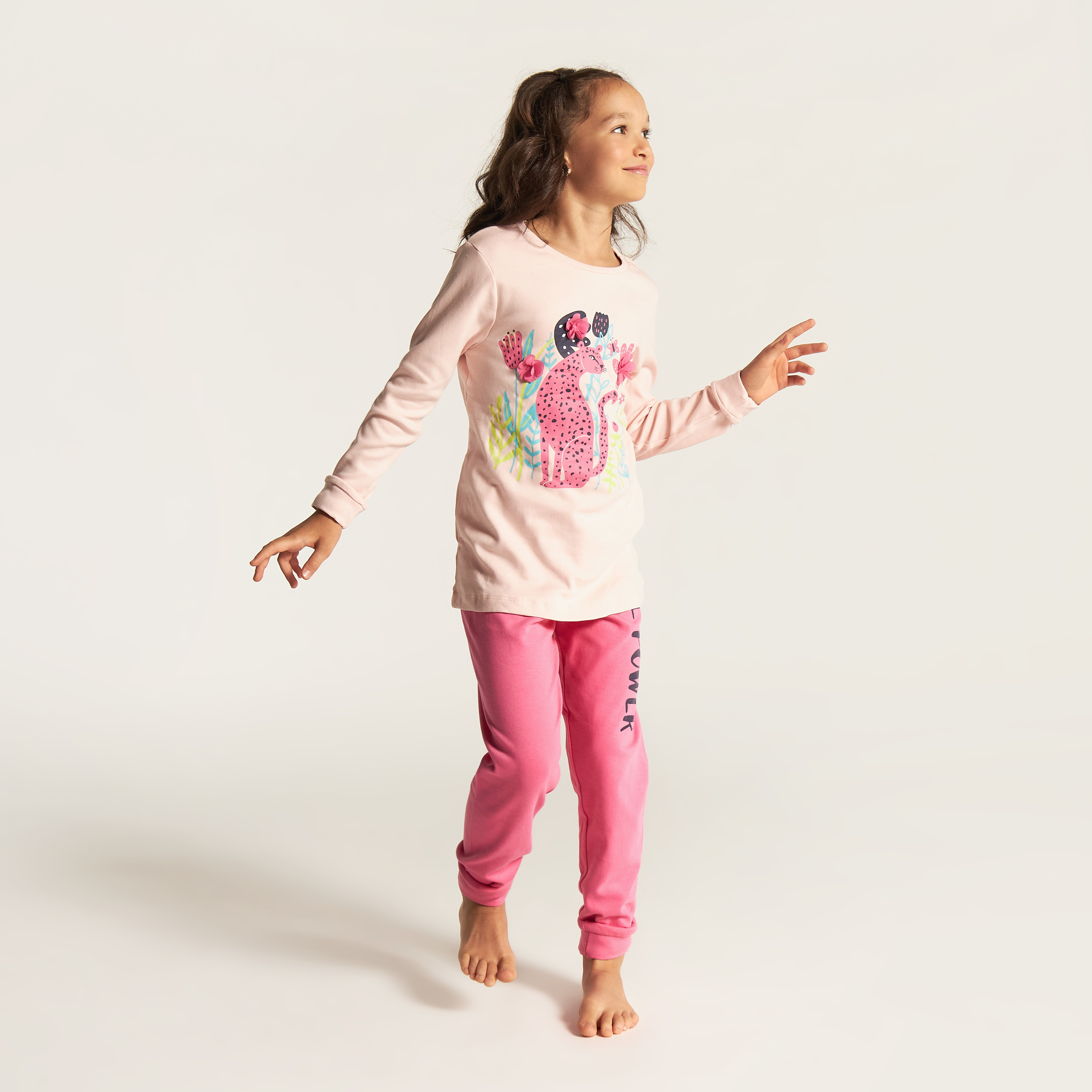 Juniors Printed Round Neck T-shirt and Pyjama Set-girls-clothing-nightwear-image-1