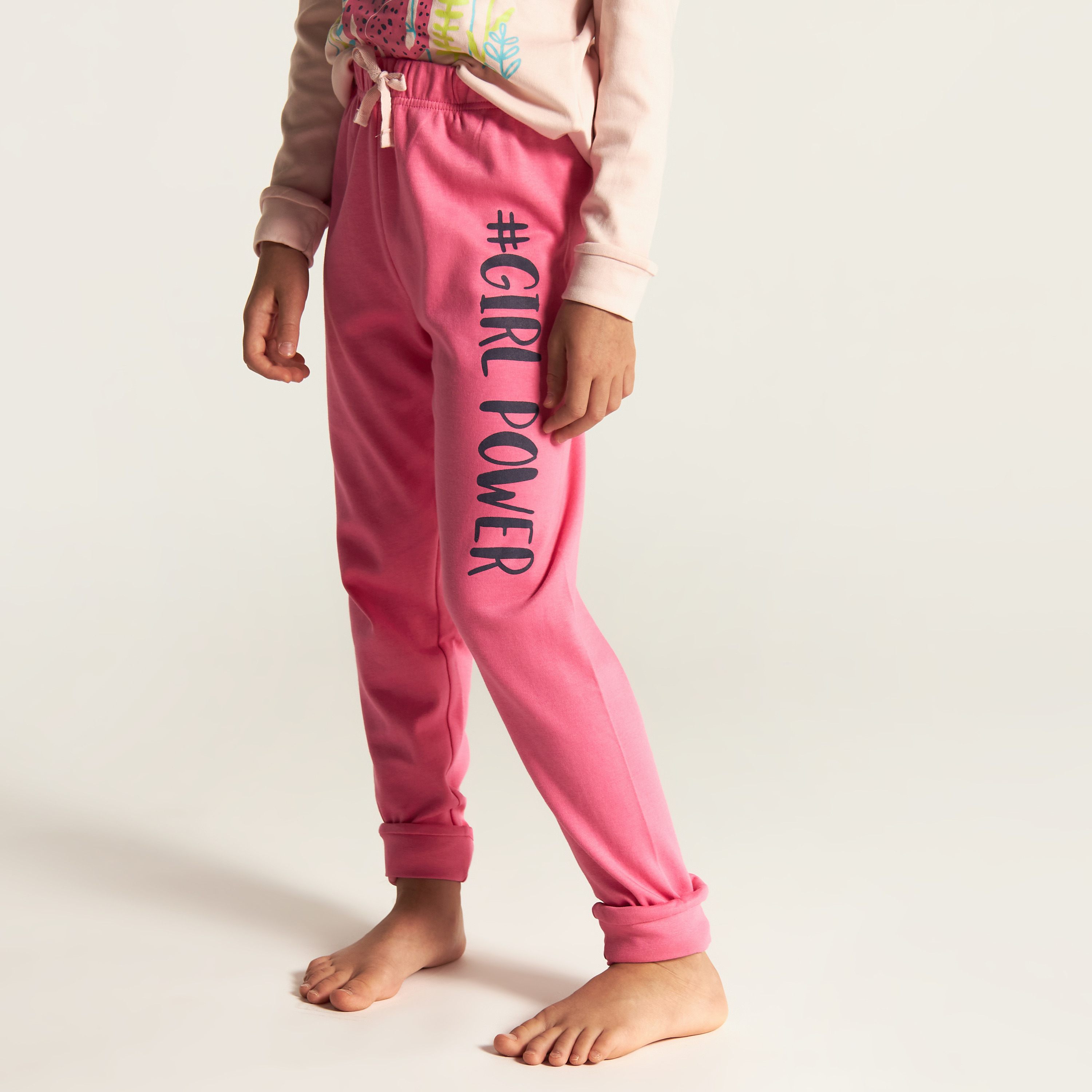 Juniors Printed Round Neck T-shirt and Pyjama Set-girls-clothing-nightwear-image-3