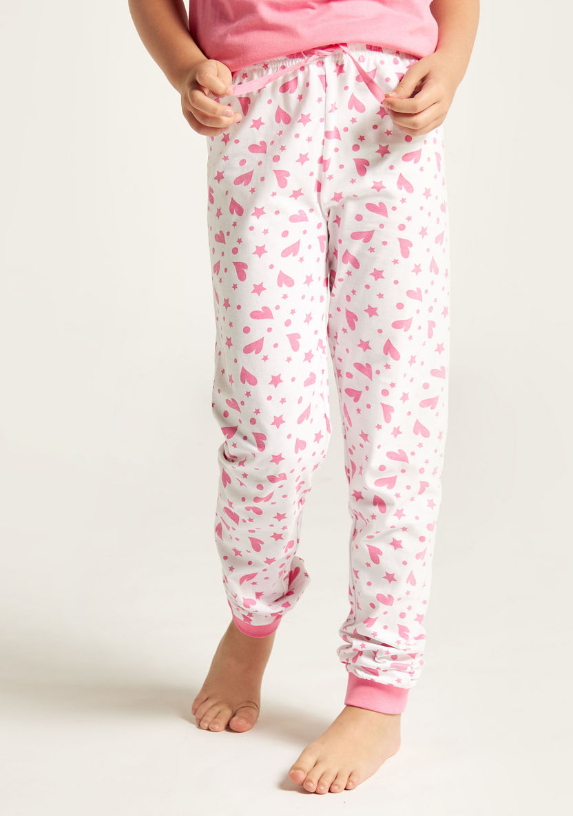 Juniors Unicorn Print Crew Neck T-shirt and Full Length Pyjama Set-Nightwear-image-3