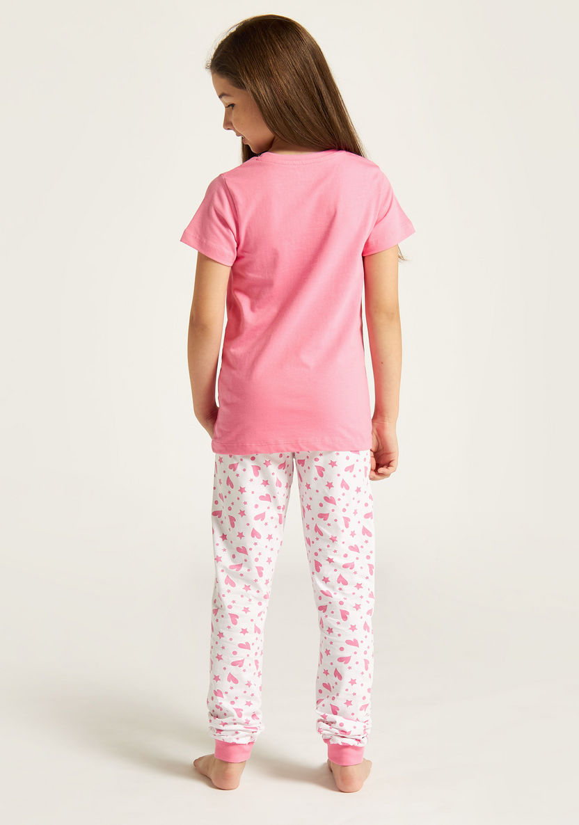 Juniors Unicorn Print Crew Neck T-shirt and Full Length Pyjama Set-Nightwear-image-4