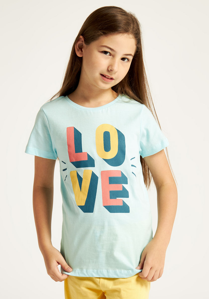 Juniors Typographic Print Round Neck T-shirt and Pyjama Set-Nightwear-image-2