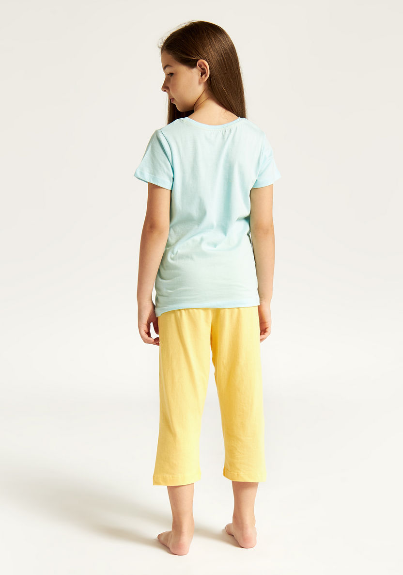 Juniors Typographic Print Round Neck T-shirt and Pyjama Set-Nightwear-image-4