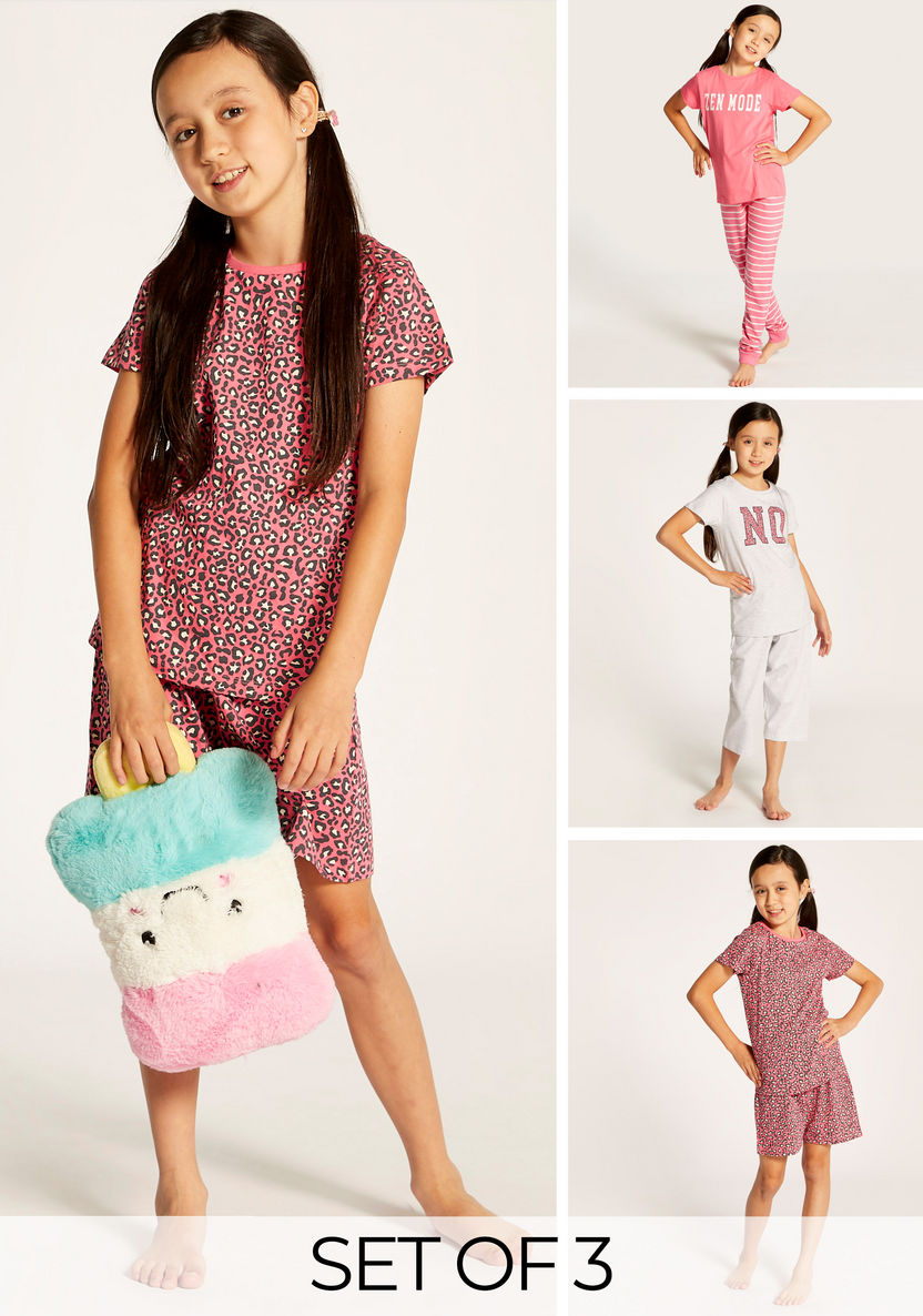 Juniors 6-Piece Printed T-shirt with Shorts and Pyjama Set-Nightwear-image-0