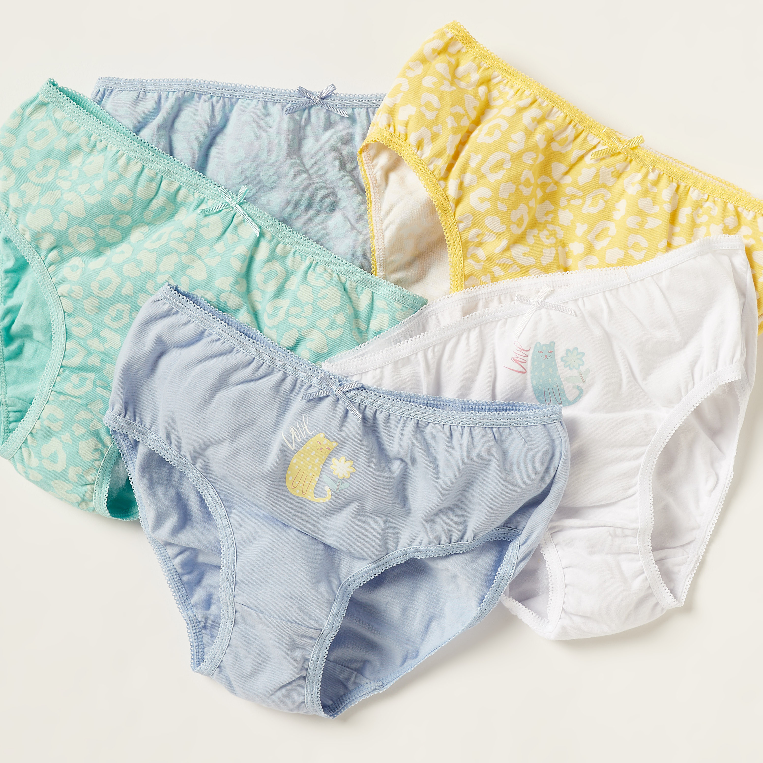Juniors Printed Briefs with Elasticated Waistband - Set of 5-girls-clothing-multipacks-image-3