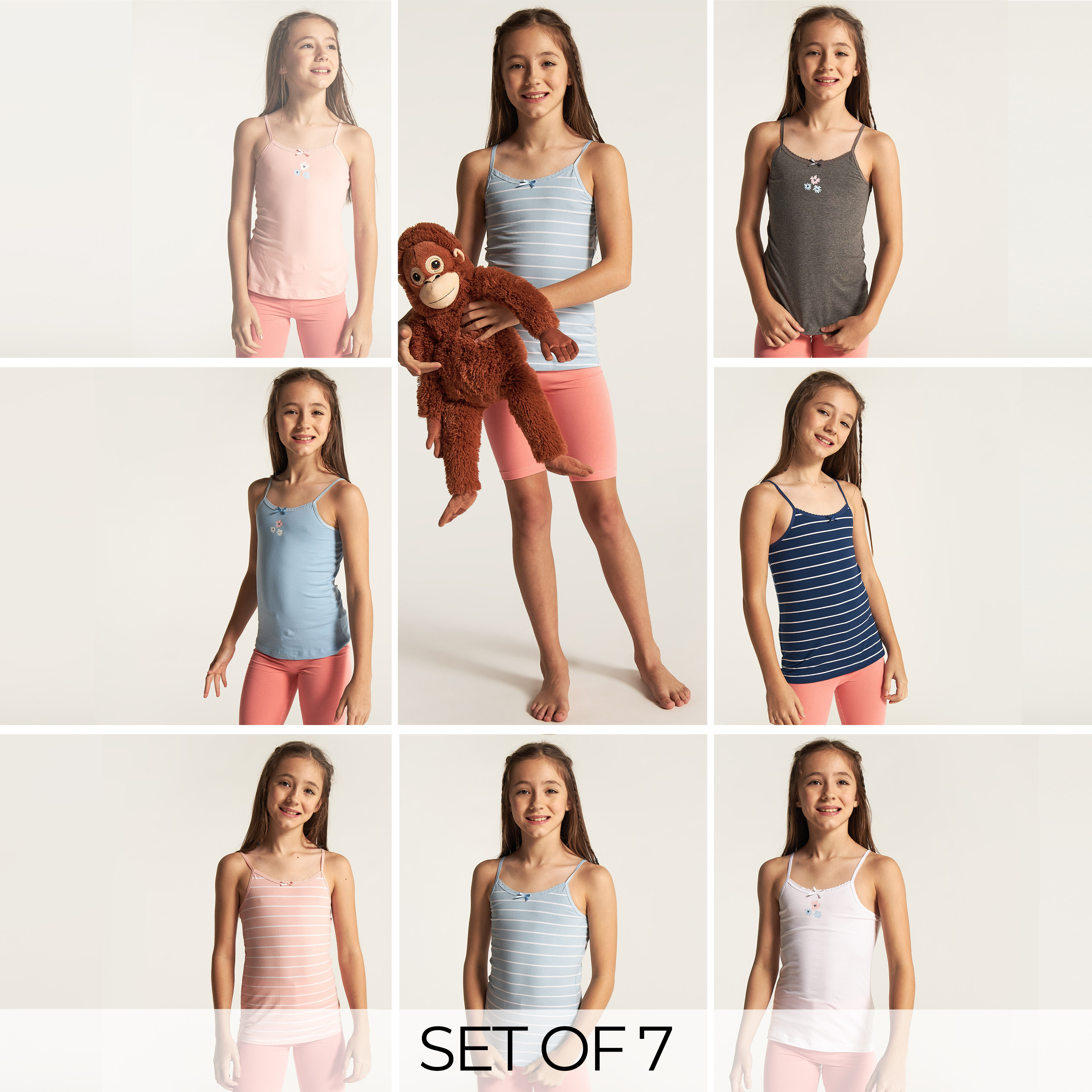 فيستات متنوعة بتفاصيل دانتيل وفيونكة من جونيورز - طقم من 7 قطع-girls-clothing-innerwear-vests-image-1
