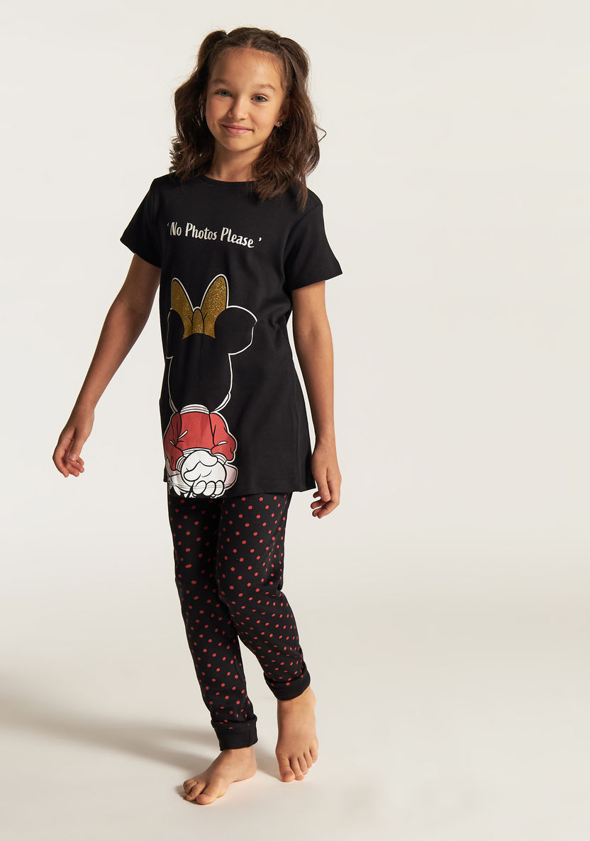 Disney Minnie Mouse Print T-shirt and Pyjama Set-Nightwear-image-4