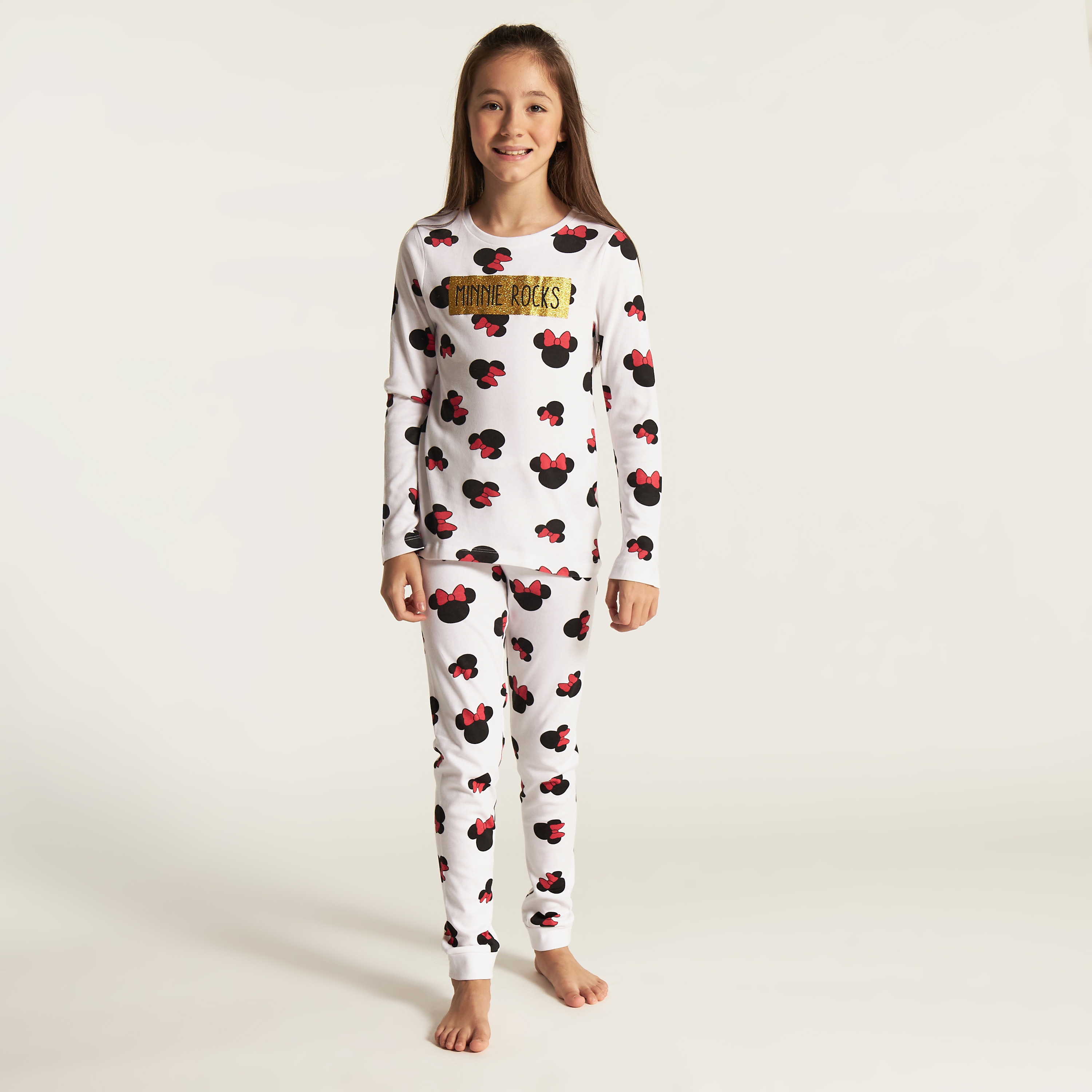 Disney Minnie Mouse Print T-shirt and Pyjama Set-girls-clothing-nightwear-image-1