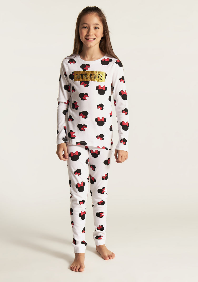 Disney Minnie Mouse Print T-shirt and Pyjama Set-Nightwear-image-0