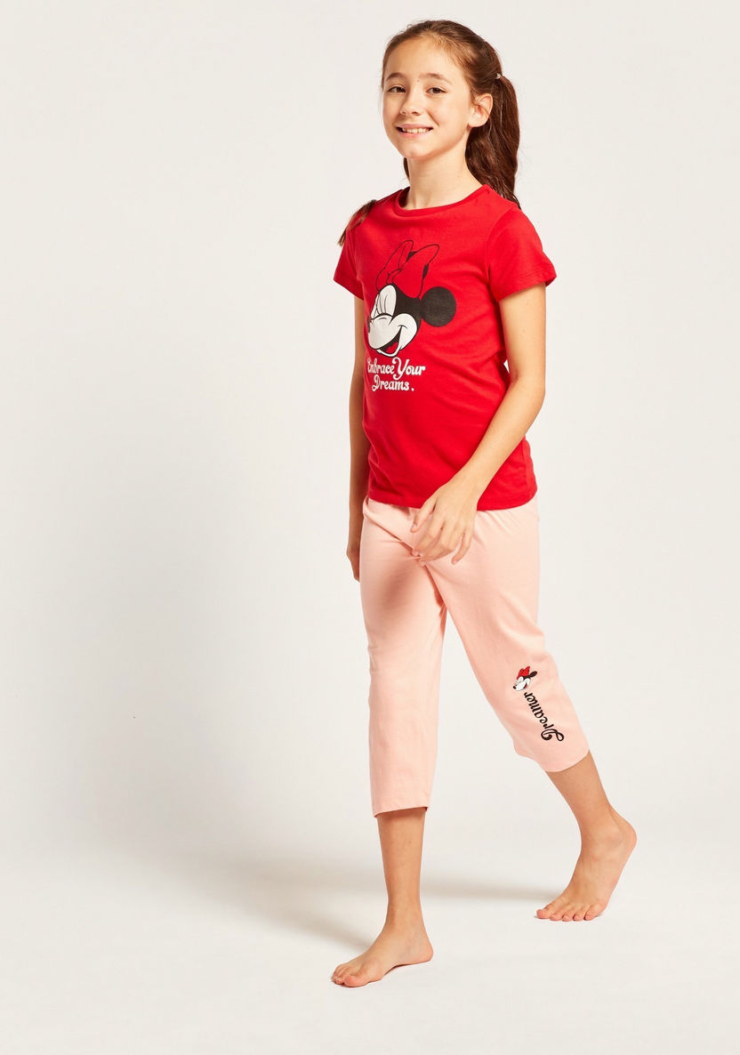 Disney Minnie Mouse Print T-shirt and 3/4 Length Pyjama Set-Nightwear-image-0
